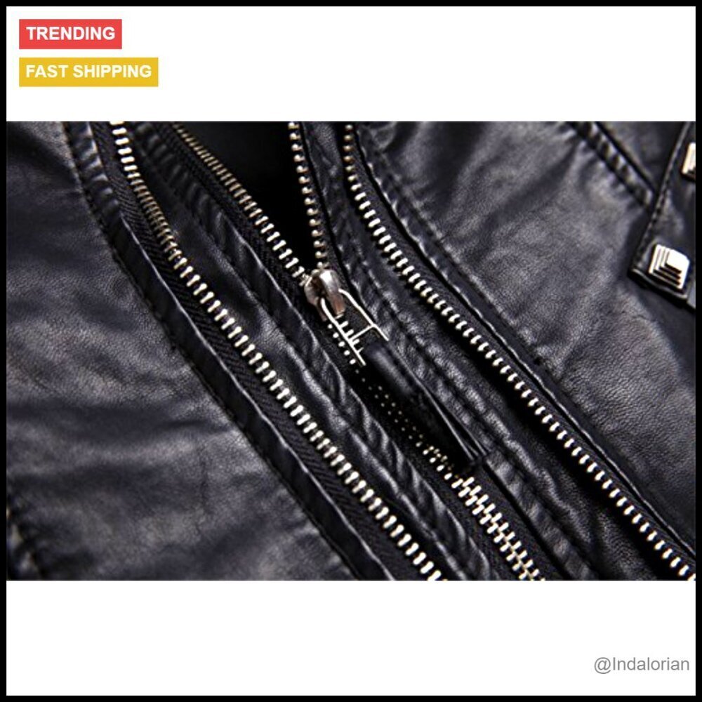Faux Leather Biker Jacket Studded Moto Chic Vintage Y2K Streetwear Adjustable - Picture 6 of 6